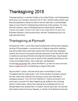 Preview of Thanksgiving article and graphic organizer
