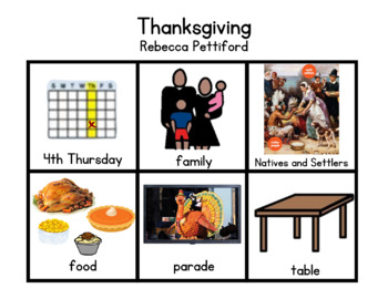 Preview of Thanksgiving by Rebecca Pettiford Low-Tech Communication Board