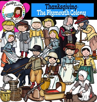 Preview of Thanksgiving clipart-The Plymouth Colony,Pilgrims- Color and B&W