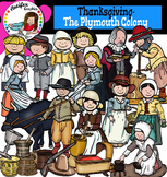Thanksgiving clipart-The Plymouth Colony,Pilgrims- Color and B&W