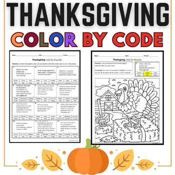 Preview of Thanksgiving color by number code - fun activity for middle to highschool