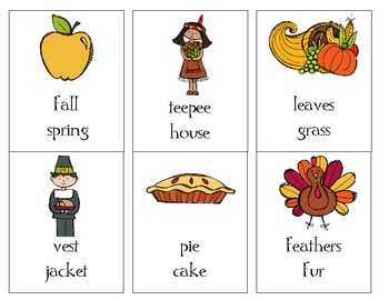 Preview of Thanksgiving compare - contrast cards