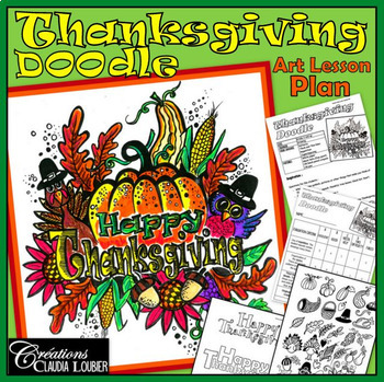 Preview of Thanksgiving Activities - Doodle Art lesson Plan - Card