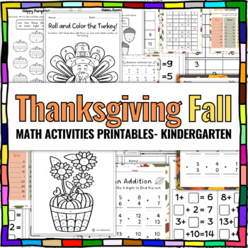 Preview of Thanksgiving fall Math Activities Printables- Kindergarten