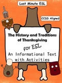 History and Traditions of Thanksgiving Informational Text 