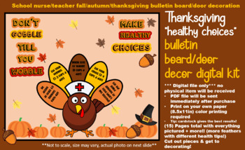 Preview of Thanksgiving health bulletin board/door decor kit digital download