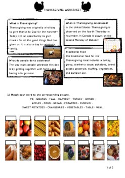 Preview of Thanksgiving: history, vocabulary and recipe