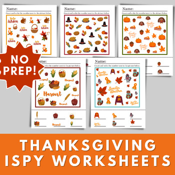 Preview of Thanksgiving iSpy Worksheets | No Prep Printable Activity