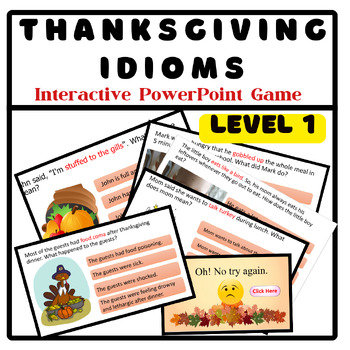 Preview of Thanksgiving idioms  (Level 1) | fall idioms 