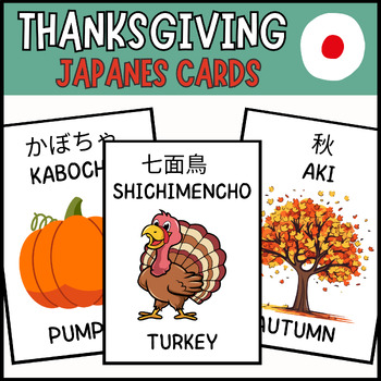 Preview of Thanksgiving in Japanese - English to Japanese - Thanksgiving words cards