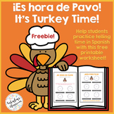 Thanksgiving in Spanish Telling Time No-Prep Worksheet FREEBIE