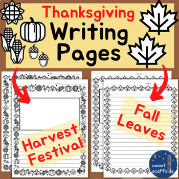 Preview of Thanksgiving lined pages / blank writing paper: Harvest Festival + Fall Leaves