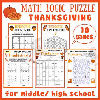 Preview of Thanksgiving logic Mental math game centers fraction maze activities middle high