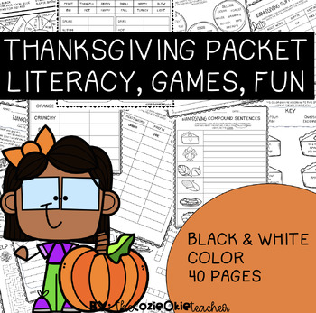 Preview of Thanksgiving packet / literacy / no prep / fun thanksgiving activities