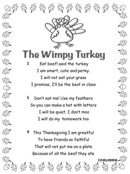 Thanksgiving poem: The wimpy turkey by DOL ROOM | TPT
