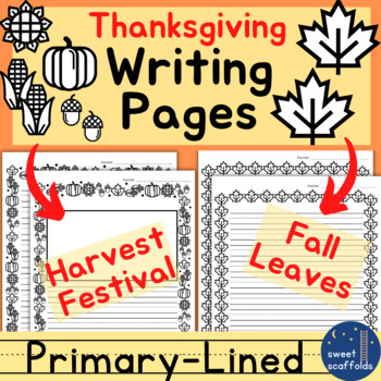 Preview of Thanksgiving primary-lined paper / blank writing pages: Harvest, Fall Leaves