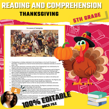 Preview of Thanksgiving reading comprehension The Lessons of Thanksgiving with Q & A