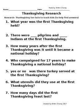 Preview of Thanksgiving research packet