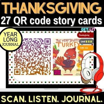 Preview of Thanksgiving stories| listening center | QR code stories | year long worksheets