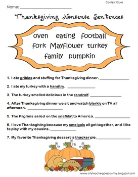 Thanksgiving Language Arts (6 worksheets) for 3rd grade | TpT