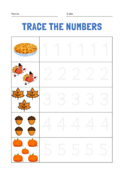 Preview of Thanksgiving tracing numbers worksheet