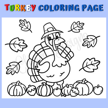 Preview of Thanksgiving turkey coloring page for preschool and up, 1 Thanksgiving sheet