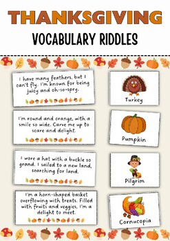 Preview of Thanksgiving  vocabulary riddles.