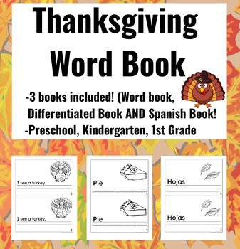 Preview of Thanksgiving Turkey vocabulary sight word book- Writing practice BONUS Spanish