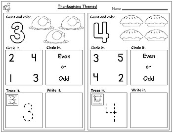 ThanksgivingThemed Numbers Worksheets(1-20)Count,Color,Trace, Circle