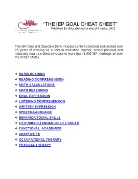 Preview of The 1,000 IEP Goals and Objectives CheatSheet for Parents and Teachers!