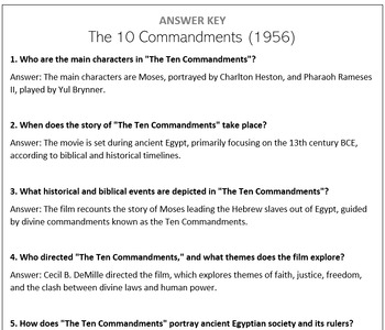 Preview of The 10 Commandments (1956) - Movie Questions - 2 Sets - 5th and 9th Grade