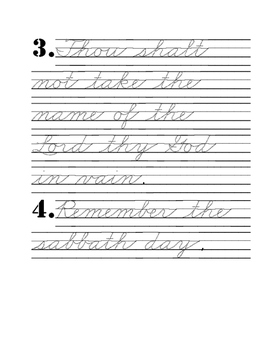 The 10 Commandments Cursive Handwriting Practice | TpT