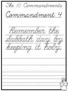 The 10 Commandments Cursive Writing Worksheets. 2nd-5th Grade Bible