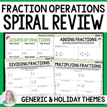 Preview of Fraction Operations Spiral Review Christmas Math Activity