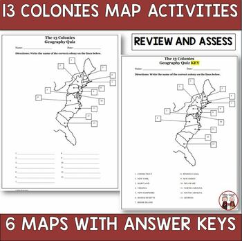 Preview of 13 Colonies Map Activities Quizzes and Answer Keys