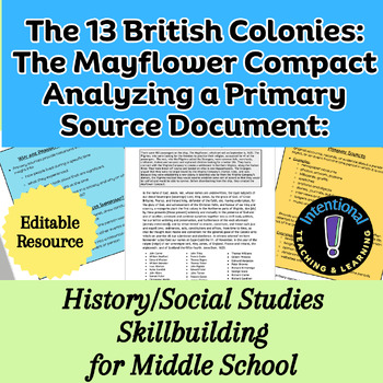 Preview of The 13 British Colonies: The Mayflower Compact Analyzing a Primary Source