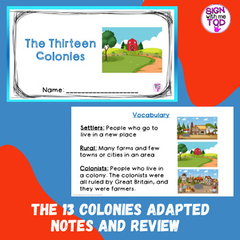 Preview of The 13 Colonies Adapted Notes and Review
