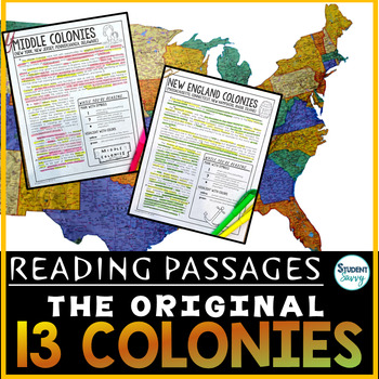 Preview of The 13 Colonies Reading Passages Comprehension Worksheets Thirteen Colonies