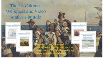 Preview of The 13 Colonies Webquest and Video Analysis Bundle