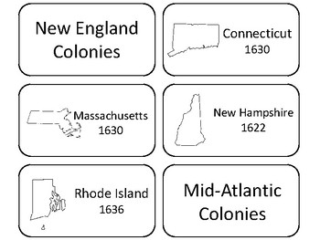 Preview of The 13 Original Colonies Printable Flashcards. US History and Geography