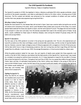 Preview of The 1918 Spanish Flu Pandemic - Reading Comprehension Informational Text