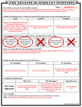 the 1920s roaring twenties reading passage and worksheet print and