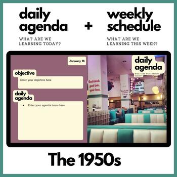 Preview of The 1950s Themed Daily Agenda + Weekly Schedule for Google Slides
