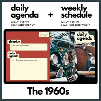Preview of The 1960s Themed Daily Agenda + Weekly Schedule for Google Slides