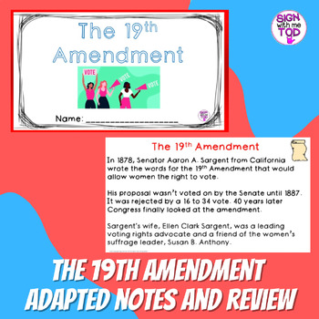 Preview of The 19th Amendment Adapted Notes and Review