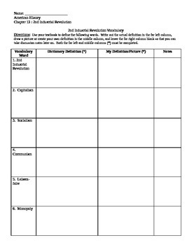 Preview of The 2nd Industrial Revolution Vocabulary worksheet