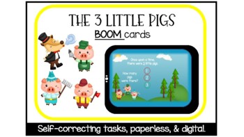 Preview of The 3 Little Pigs (Comprehension) - Digital Task Cards with Boom cards w/ audio