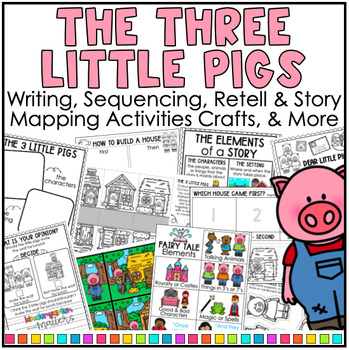 Preview of Three Little Pigs Writing Pack - Sequencing, Retell, Story Elements & Craft