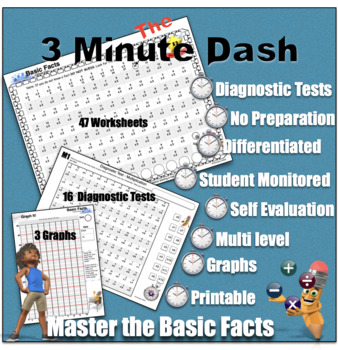 Preview of The 3 Minute Dash; Mad Minute, Diagnostic Tests, Multi Level,  NoPrep Worksheets