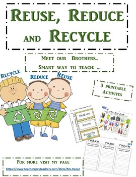 Preview of The 3 Rs Reduce Reuse and Recycle Earth fun activities & worksheet